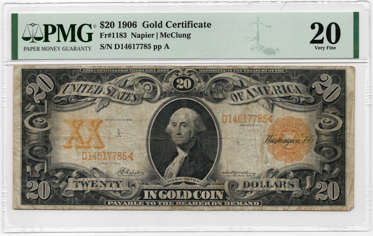 FR 1183 1906 $20 Gold Certificate
