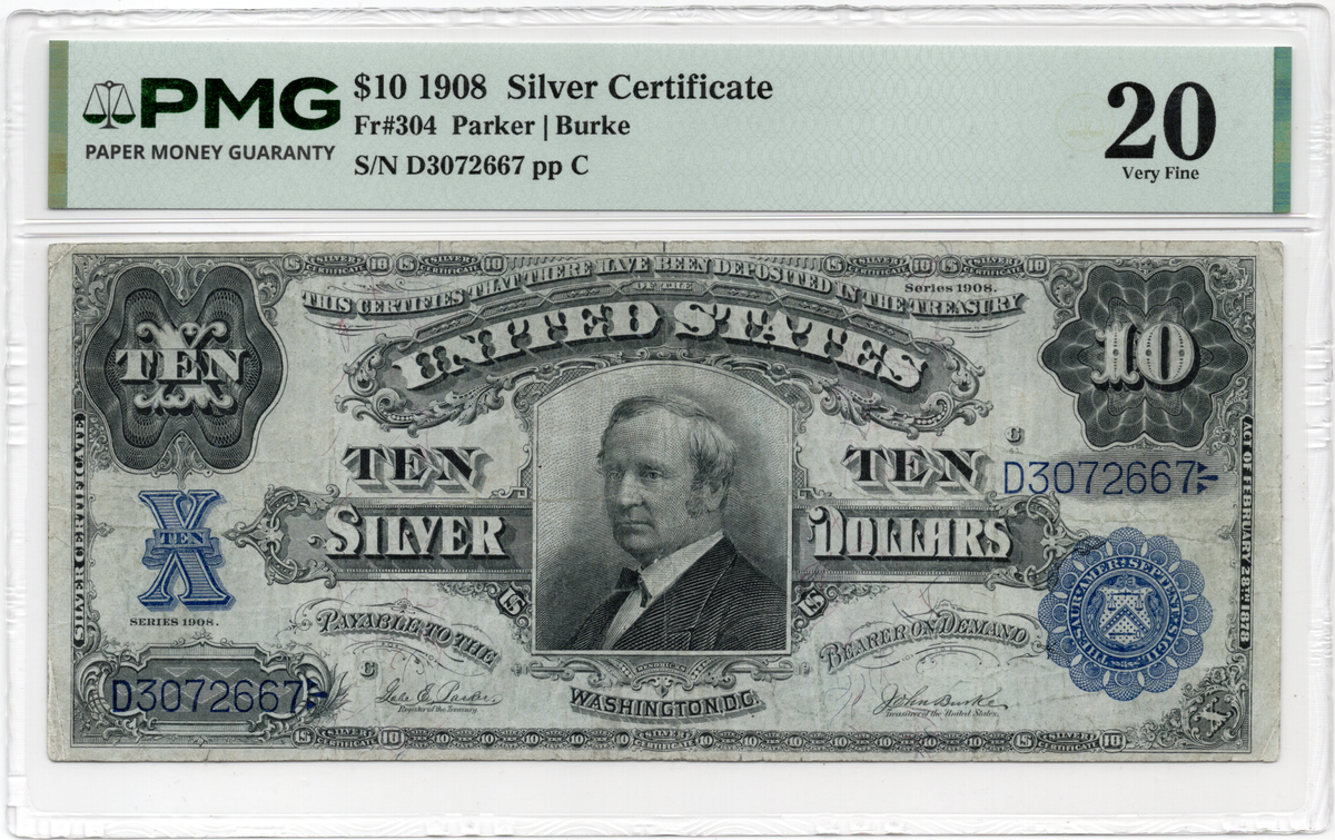 FR 304 1908 $10 Silver Certificate