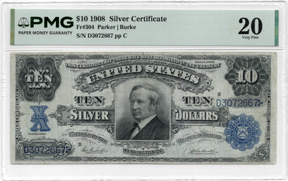 FR 304 1908 $10 Silver Certificate