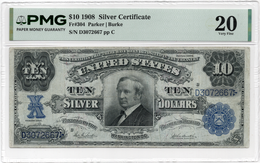 FR 304 1908 $10 Silver Certificate