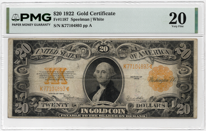 FR 1187 1922 $20 Gold Certificate