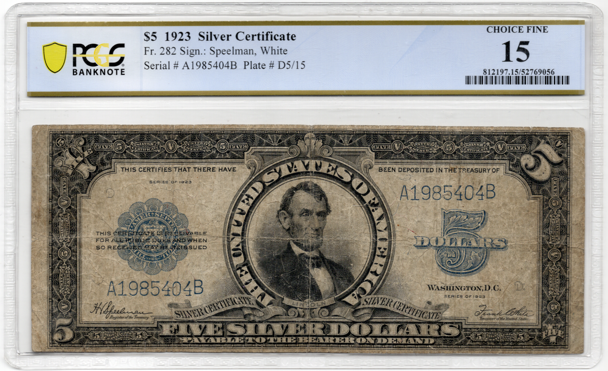 FR 282 1923 $5 Silver Certificate