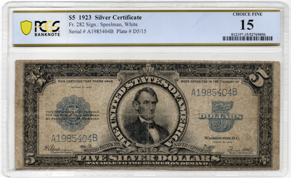FR 282 1923 $5 Silver Certificate