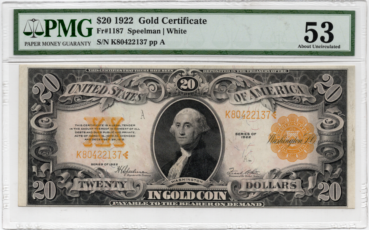 FR 1187 1922 $20 Gold Certificate