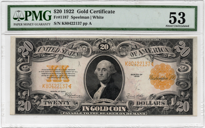 FR 1187 1922 $20 Gold Certificate