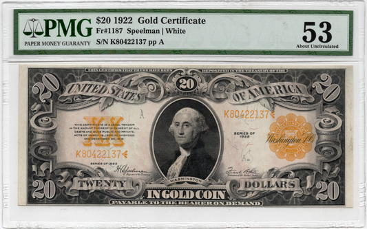 FR 1187 1922 $20 Gold Certificate