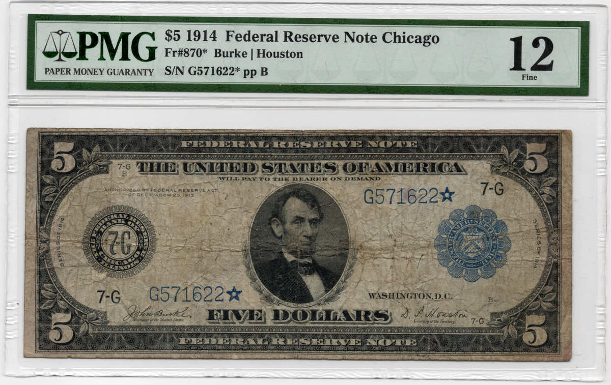 FR 870* 1914 $5 Federal Reserve Note Chicago STAR