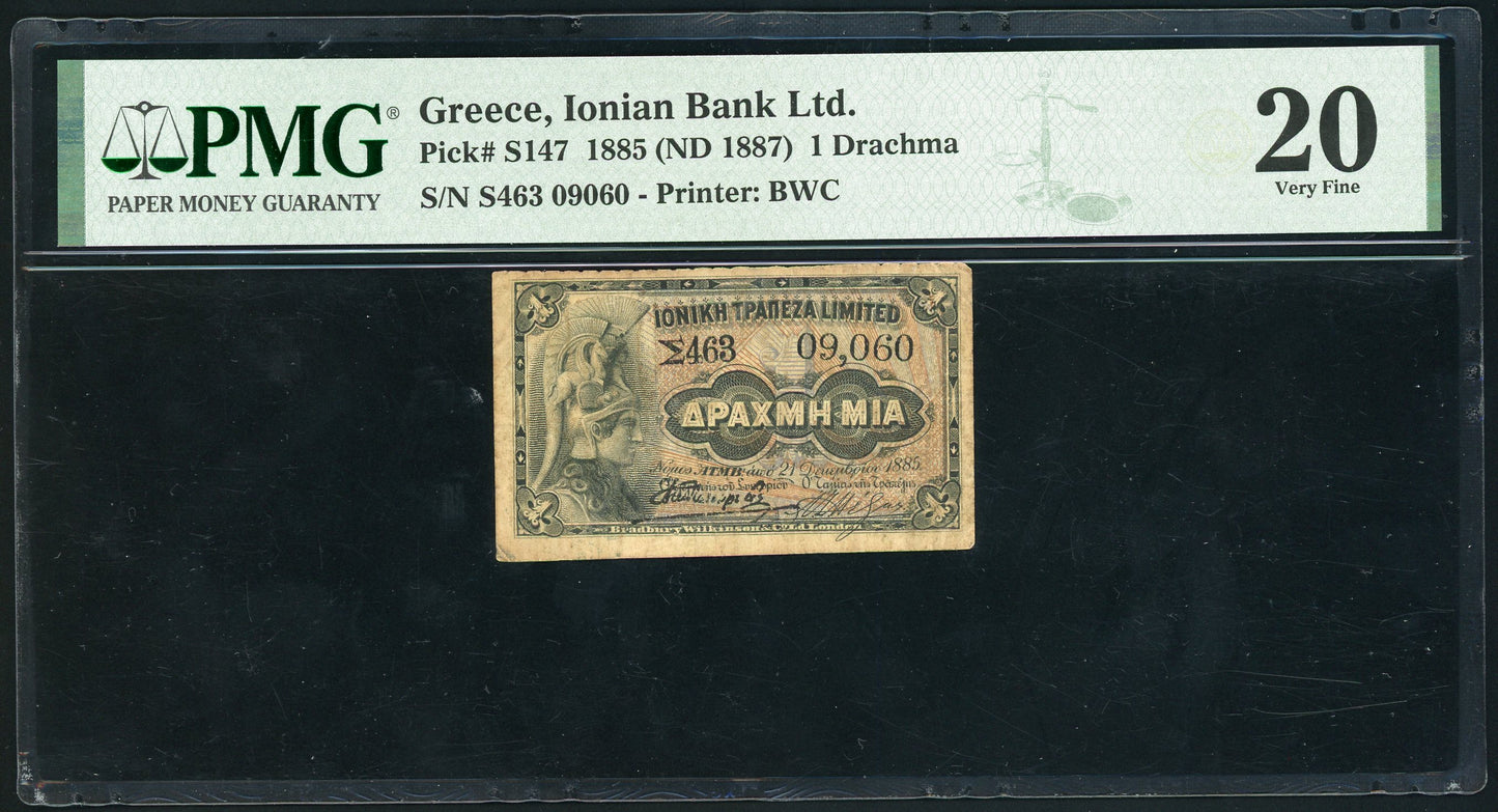Greece P-S147 1885(ND 1887) Ionian Bank 1 Drachmai