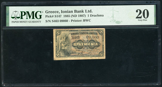Greece P-S147 1885(ND 1887) Ionian Bank 1 Drachmai