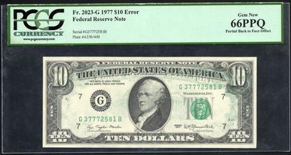 FR 2023-G 1977 $10 FRN PARTIAL BACK to FACE ERROR