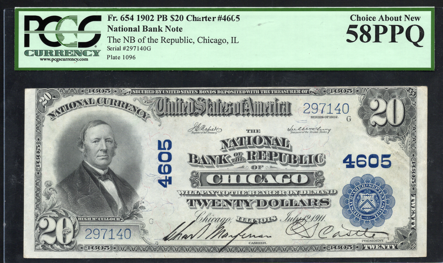 FR 654 1902 $20 National Bank of the Republic of Chicago, IL CH #4605
