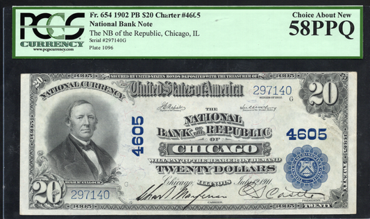 FR 654 1902 $20 National Bank of the Republic of Chicago, IL CH #4605