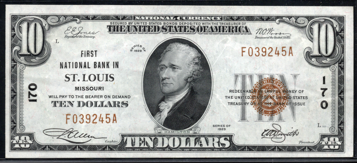 1929 $10 First National Bank In St. Louis Missouri CH #170
