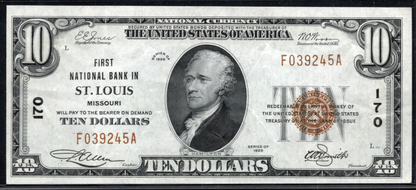 1929 $10 First National Bank In St. Louis Missouri CH #170