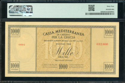 Greece P-M6 1941 Italian Occupation WWII 1000 Drachmai Cassa Mediterranea