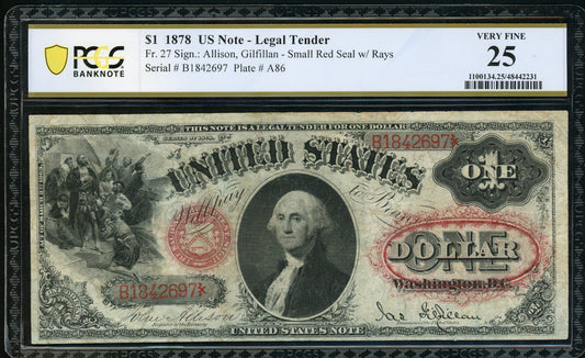 Fr 27 1878 $1 Legal Tender PMG 25 VF