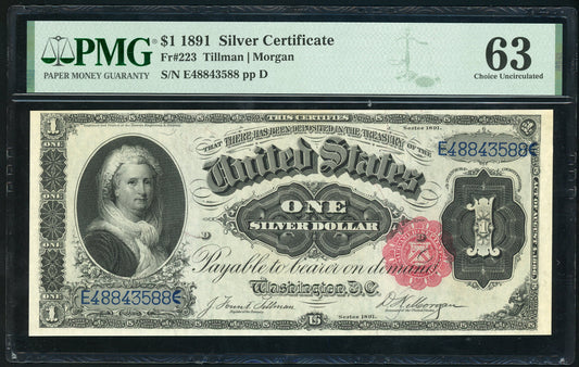 Fr 223 1891 $1 Silver Certificate Martha Washington PMG 63 Choice UNC