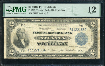 Fr 763 1918 $2 FRBN Atlanta PMG 12 Fine