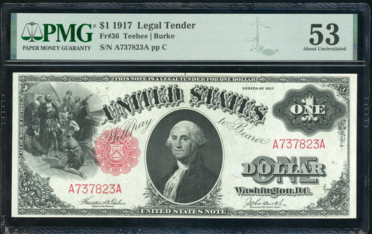 Fr 36 1917 $1 Legal Tender PMG 53 AU