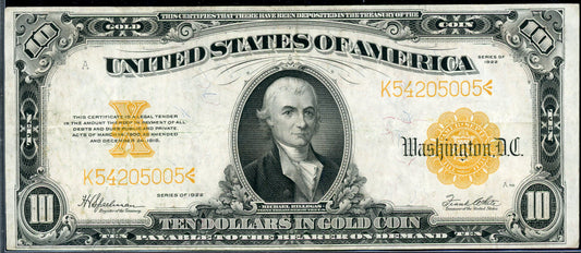 1922 $10 Gold Certificate