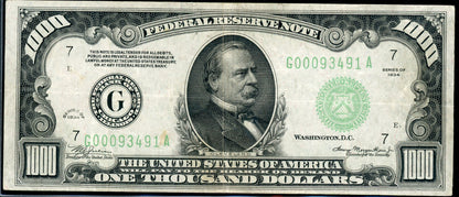 1934 $1000 Federal Reserve Note Chicago