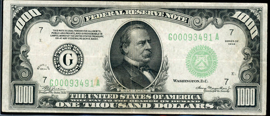 1934 $1000 Federal Reserve Note Chicago