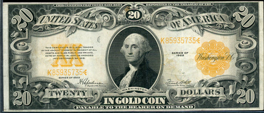 1922 $20 Gold Certificate