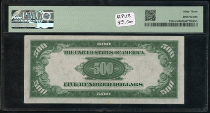 Fr 2202-G 1934A $500 Federal Reserve Note Chicago PMG 63 Choice UNC