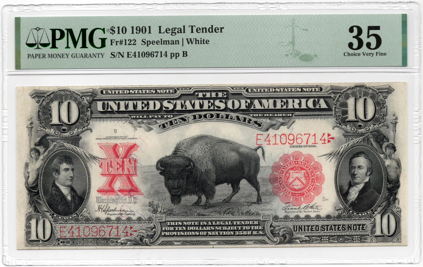FR 122 1901 $10 Legal Tender "Bison" GREAT COLOR