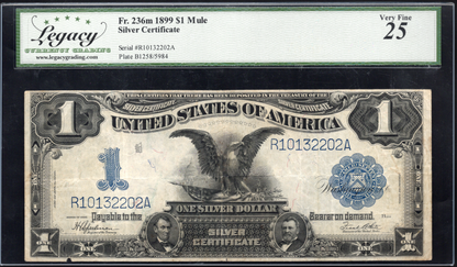 FR 236m 1899 $1 Silver Certificate MULE "Black Eagle"