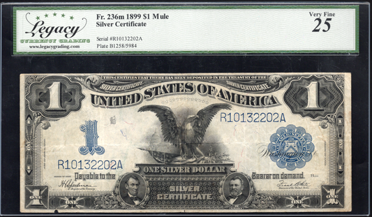 FR 236m 1899 $1 Silver Certificate MULE "Black Eagle"