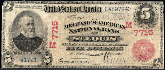 1902 $5 Mechanics American NB of St. Louis, Missouri RED SEAL CH # 7716