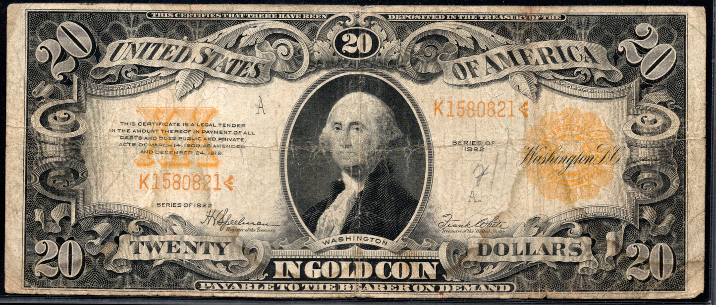 1922 $20 Gold Certificate