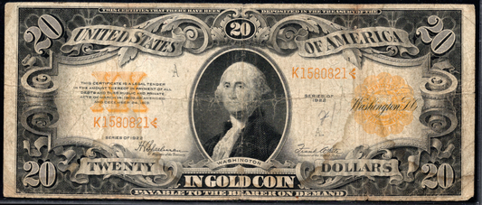 1922 $20 Gold Certificate