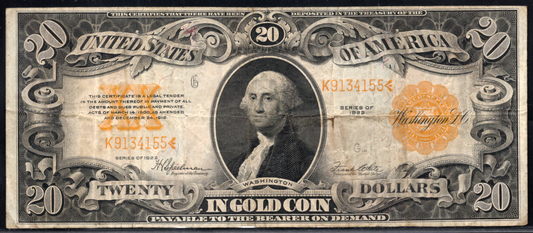 1922 $20 Gold Certificate