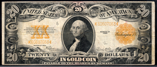 1922 $20 Gold Certificate