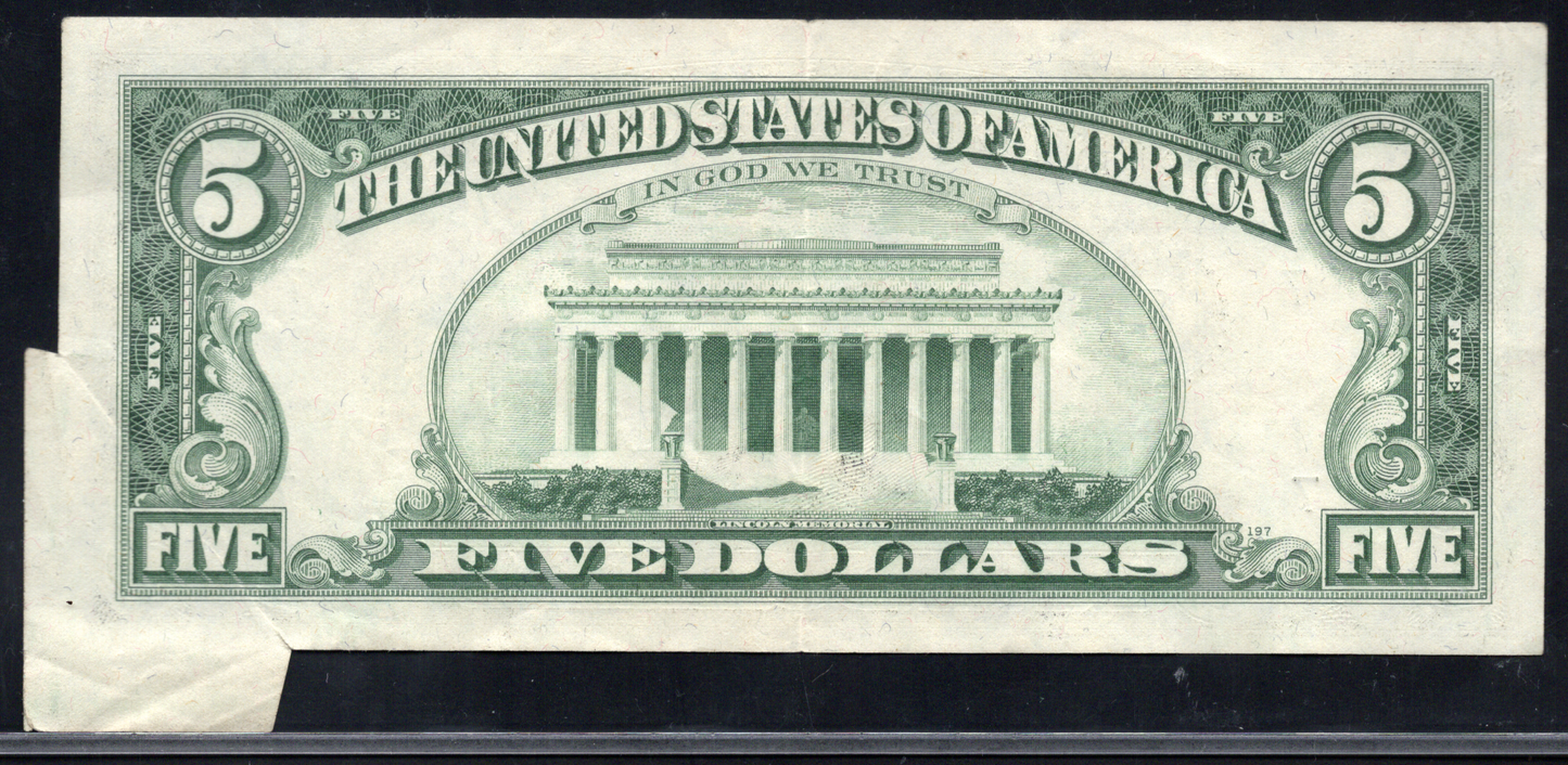 1974 $5 FRN BUTTERFLY FOLD ERROR