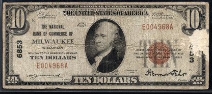 1929 $10 NB of Commerce of Milwaukee, Wisconsin CH # 6853