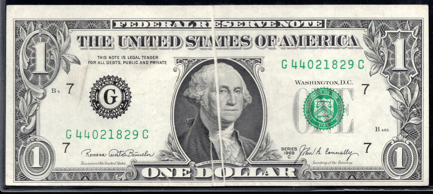 1969 $1 FRN GUTTER FOLD ERROR