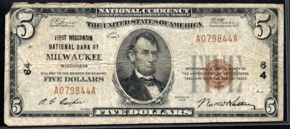 1929 $10 First Wisconsin NB of Milwaukee, Wisconsin CH # 64