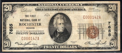 1929 $20 First NB of Rochester, Indiana CH # 7655