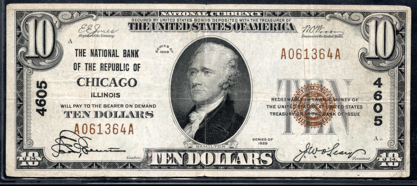 1929 $10 NB of the Republic of Chicago, Illinois CH # 4605