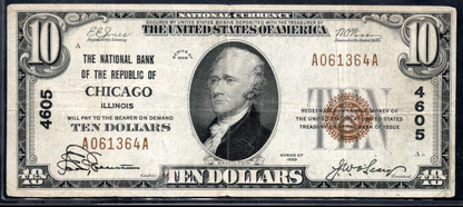 1929 $10 NB of the Republic of Chicago, Illinois CH # 4605