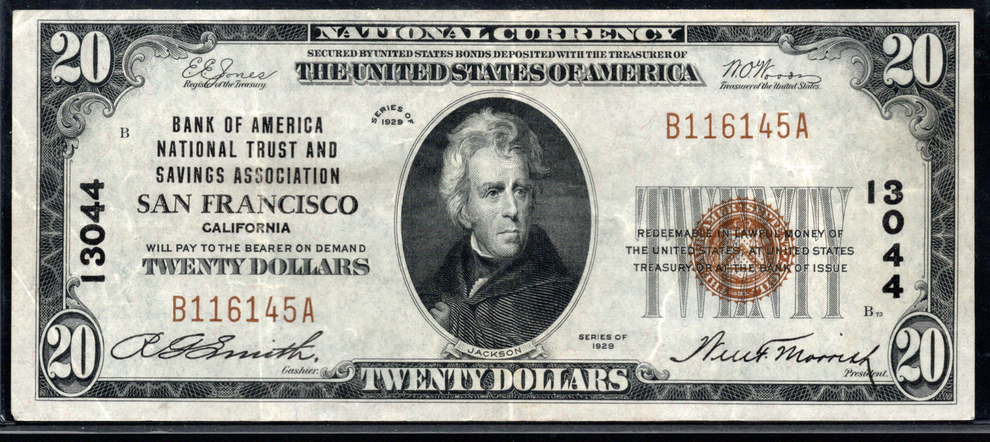 1929 $20 Bank of America National Trust and Savings Association San Francisco, California CH # 13044