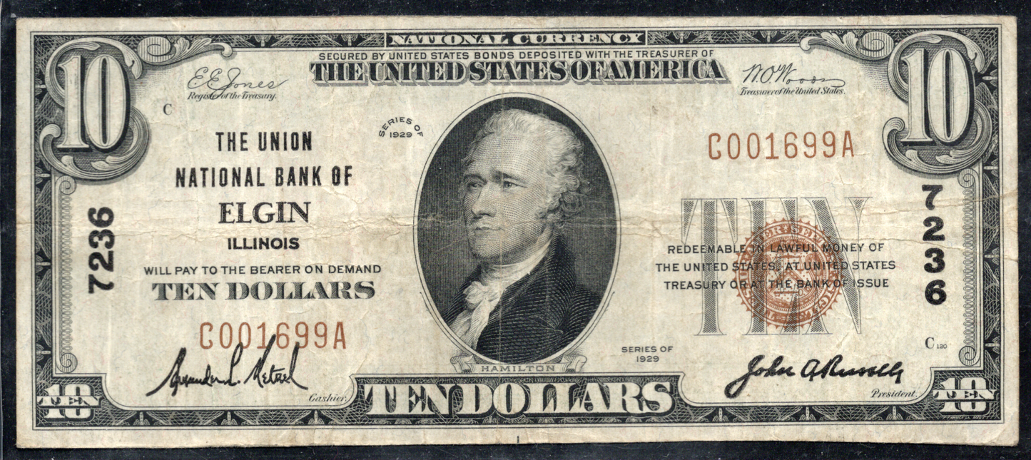 1929 $10 Union NB of Elgin, Illinois CH #7236