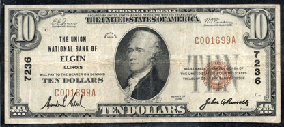 1929 $10 Union NB of Elgin, Illinois CH #7236