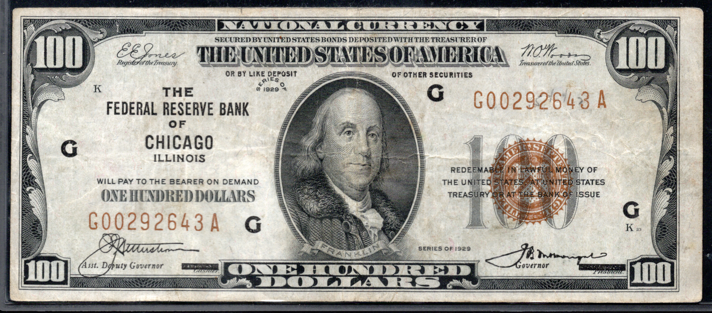 1929 $100 The Federal Reserve Bank Note of Chicago, Illinois