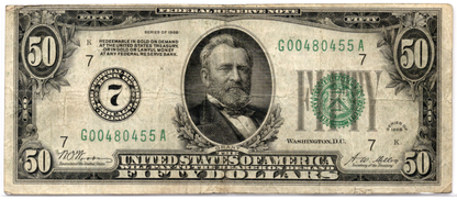 1928 $50 FRN Gold on Demand Numerical "7"