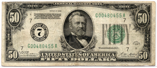 1928 $50 FRN Gold on Demand Numerical "7"