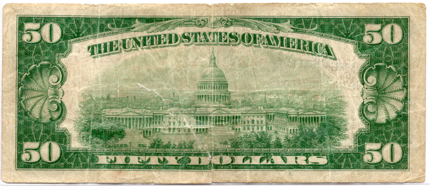 1929 $50 Federal Reserve Bank of San Francisco TEAR TAPE REPAIR